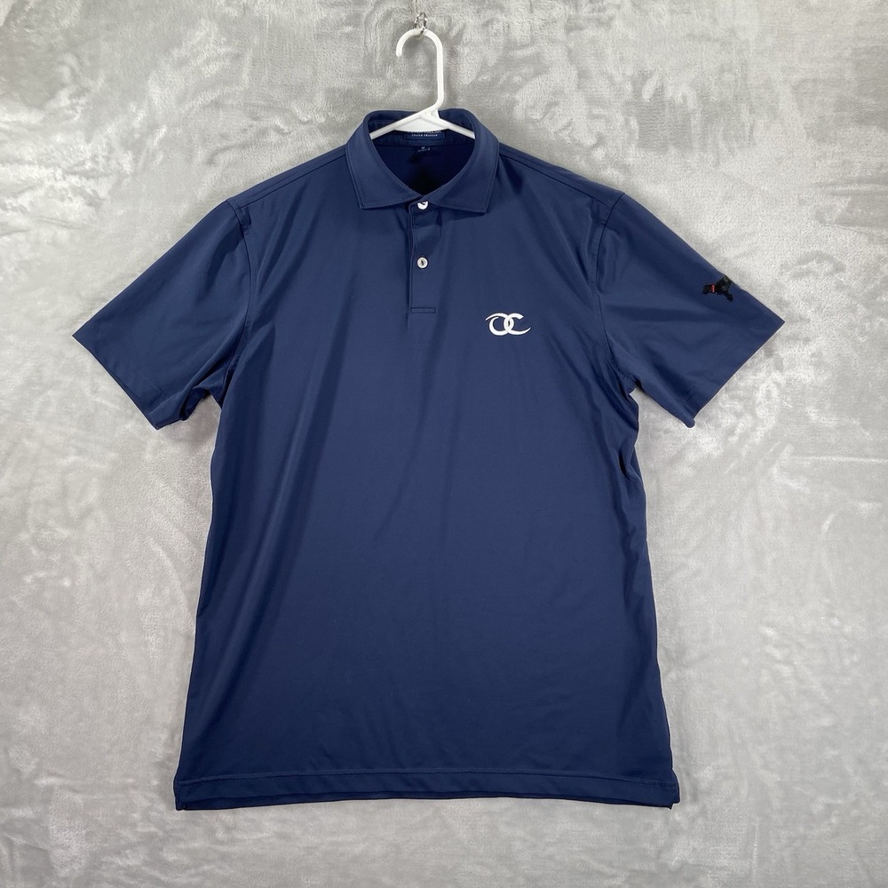 Peter Millar Shirt Mens Medium Polo Crown Crafted Golf Logo Black Lab Preppy